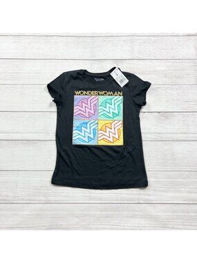 Wonder Woman Girls Graphic T-Shirt Black Multicolor Logo NWT S 6-6x